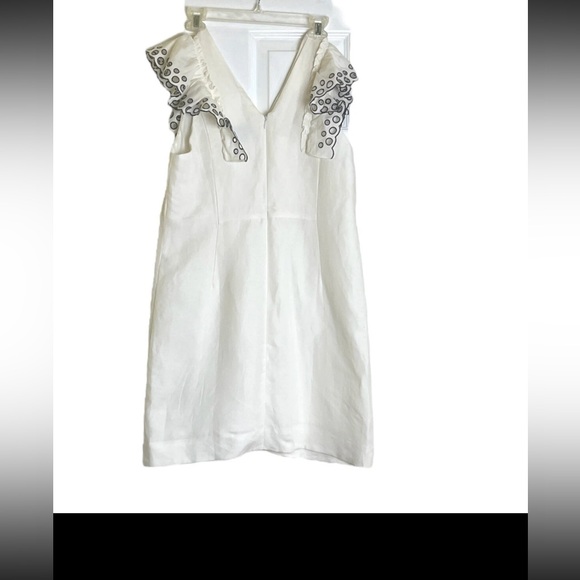 J Crew Collection White  Linen Blend Ruffle-Shoulder Eyelet Shift Dress Size 10 - Picture 8 of 8